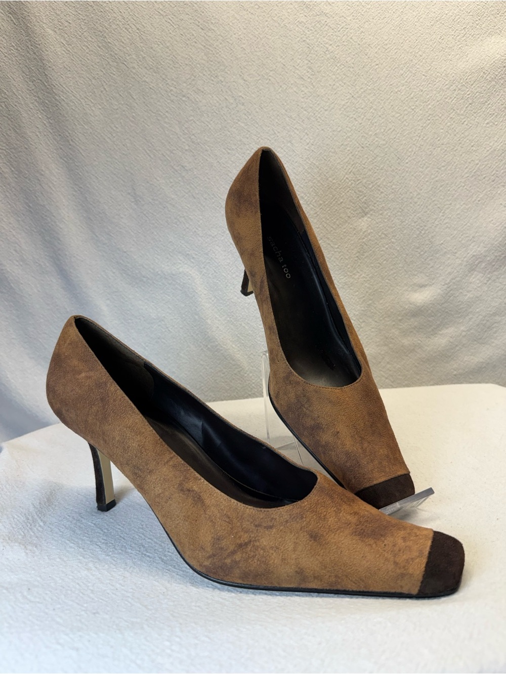 Luxe Sacha Too Coffee Suede Pumps 3" Kitten Heels Dark Brown Suede Toe & Heel